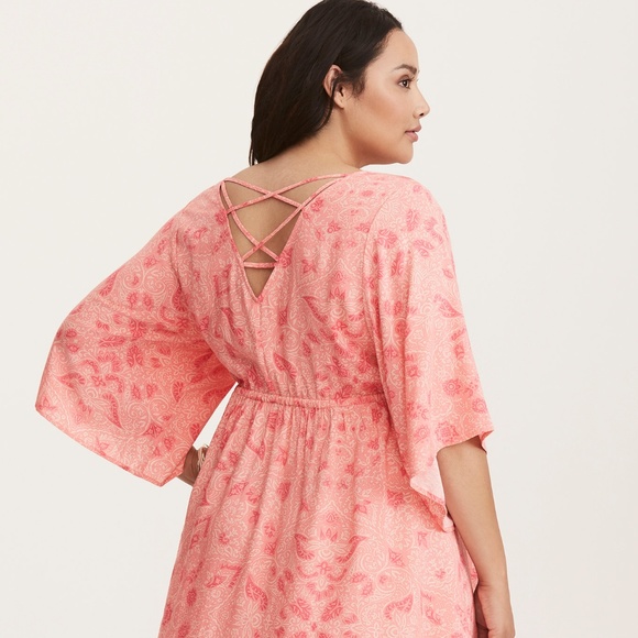 NWOTs Torrid Coral Floral Print Challis Lattice bk - Picture 3 of 7